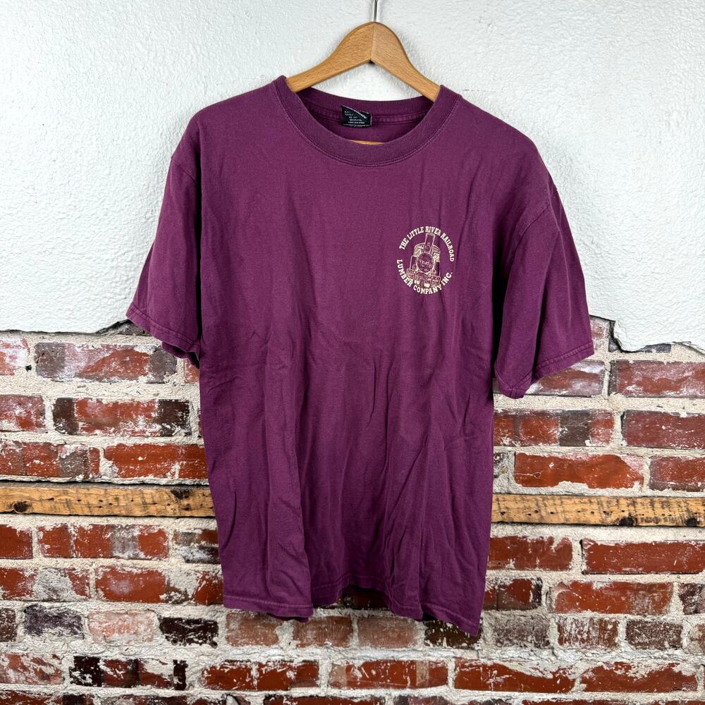 Vintage Train Shirt Large Red Short Sleeve Little River Railroad Lumber Co USA